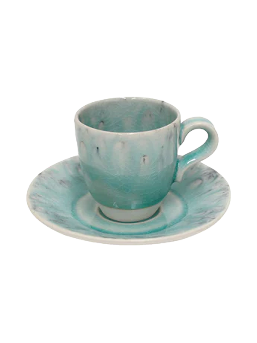 
Handgefertigter Espressotasse „Madeira“ mit Untersetzer - Blau