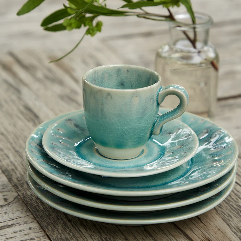 
Handgefertigter Espressotasse „Madeira“ mit Untersetzer - Blau