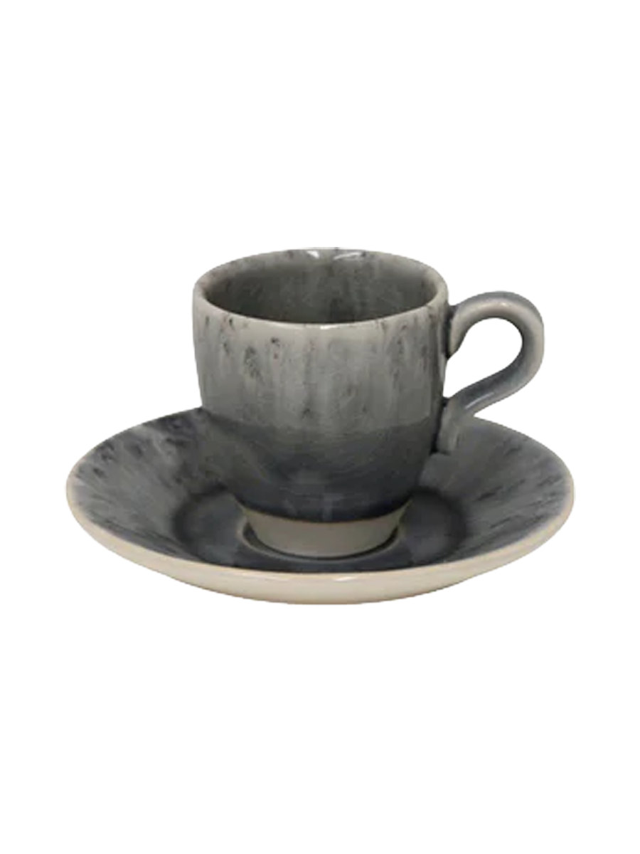 
Handgefertigter Espressotasse „Madeira“ mit Untersetzer - Grau