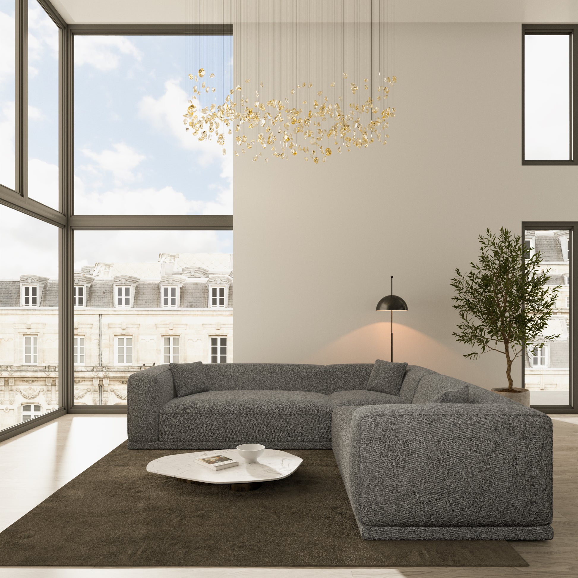 
5-Sitzer Design Ecksofa „Bellara“ mit Bouclé-Bezug - Bouclé Graphit