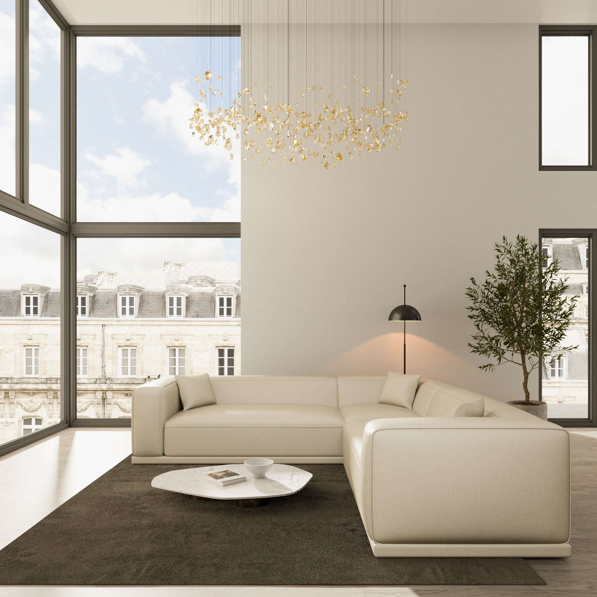 
5-Sitzer Design Echtleder Ecksofa „Bellara“ - Echtleder Beige
