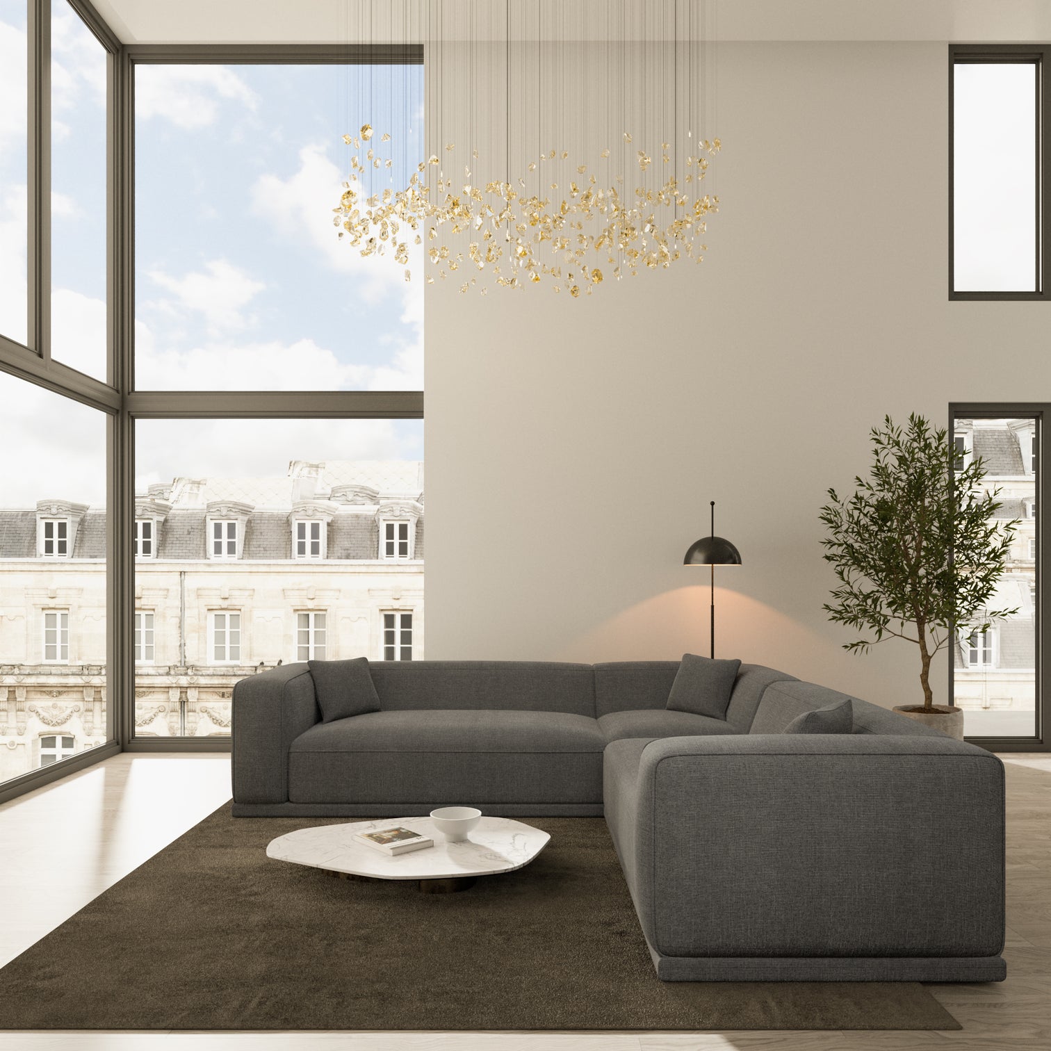 
5-Sitzer Design Ecksofa „Bellara“ mit Strukturstoff-Bezug - Strukturstoff Anthrazit
