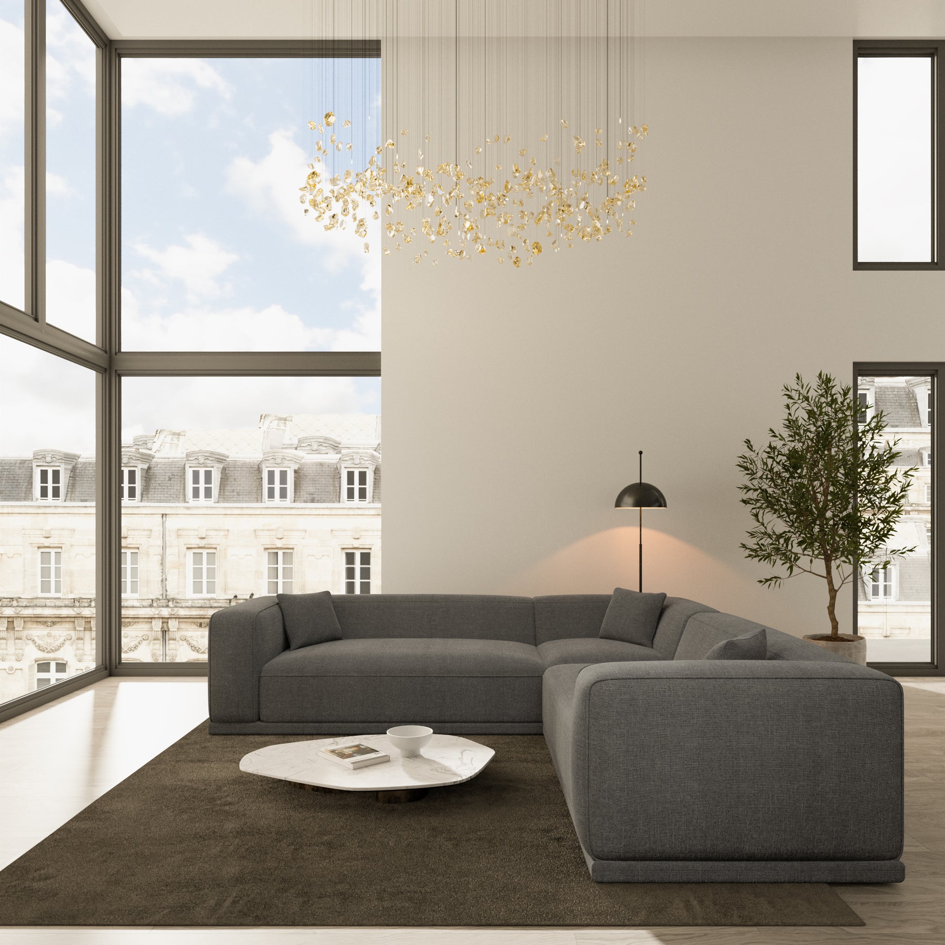 
5-Sitzer Design Ecksofa „Bellara“ mit Strukturstoff-Bezug - Strukturstoff Anthrazit