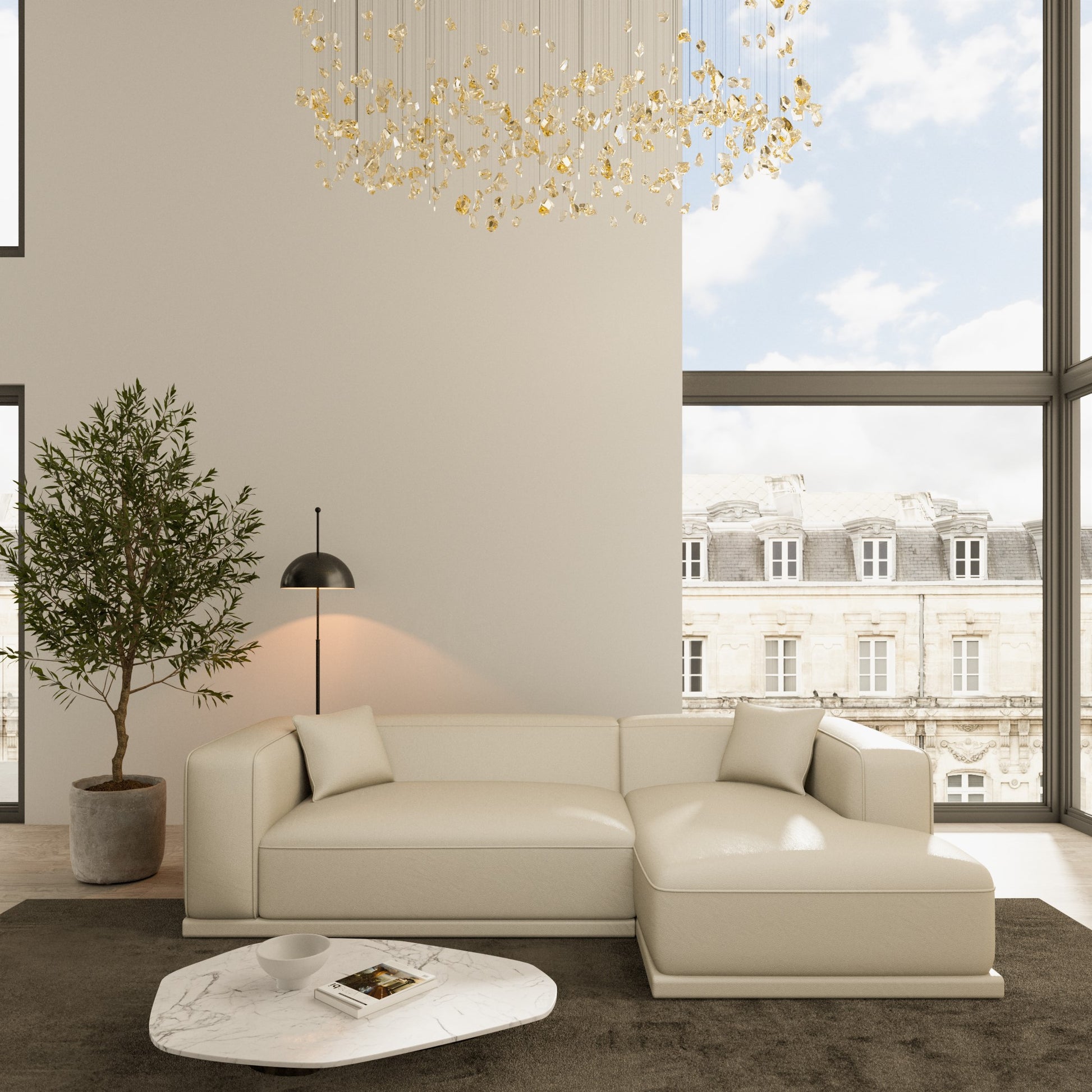 
4-Sitzer Design Echtleder Ecksofa „Bellara“ - Echtleder Beige / Eckteil rechts