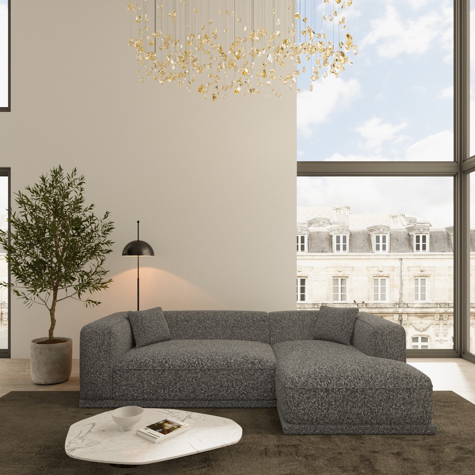 
4-Sitzer Design Ecksofa „Bellara“ mit Strukturstoff-Bezug - Strukturstoff Anthrazit / Eckteil rechts