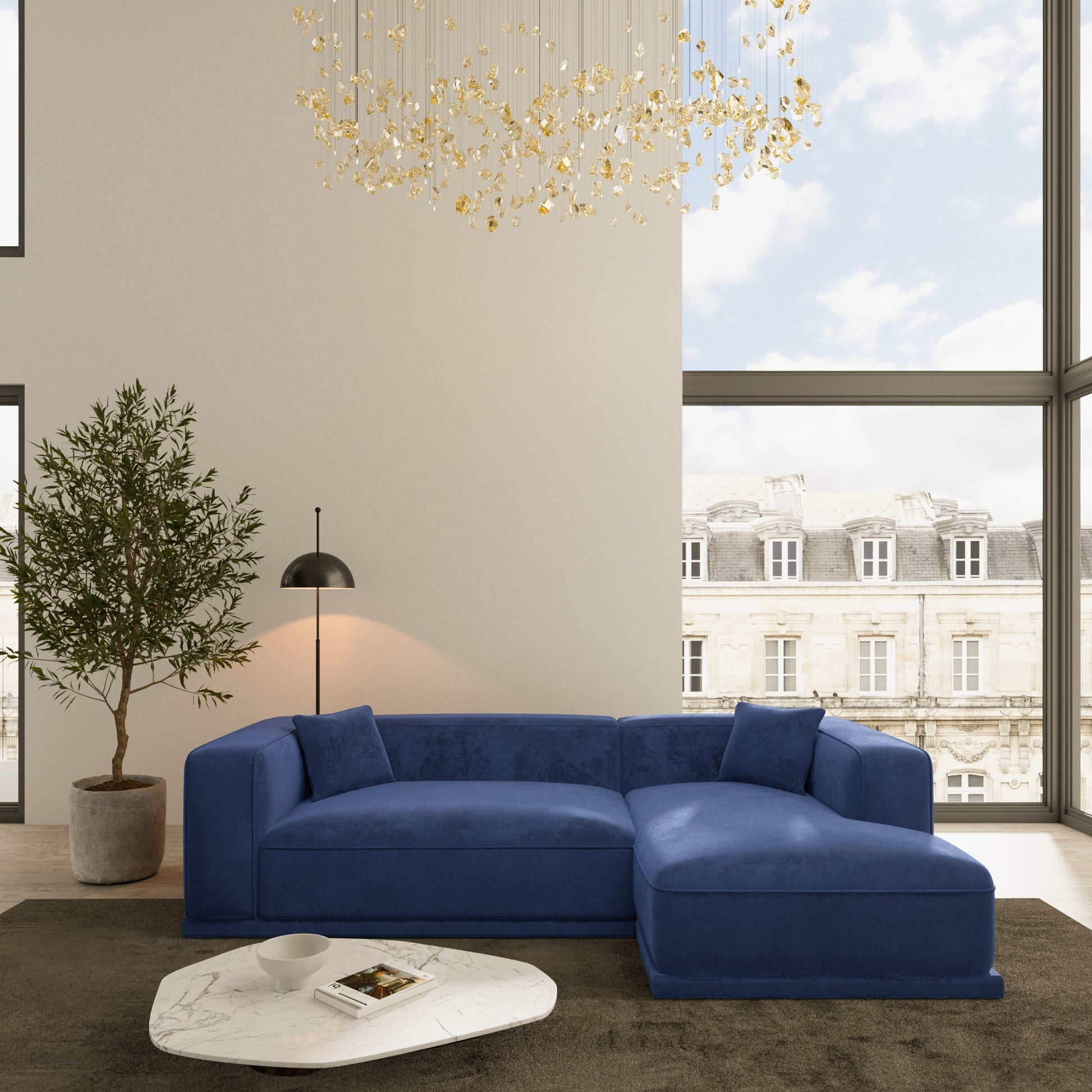 
4-Sitzer Design Ecksofa „Bellara“ mit Samtbezug - Samtbezug Königsblau / Eckteil rechts