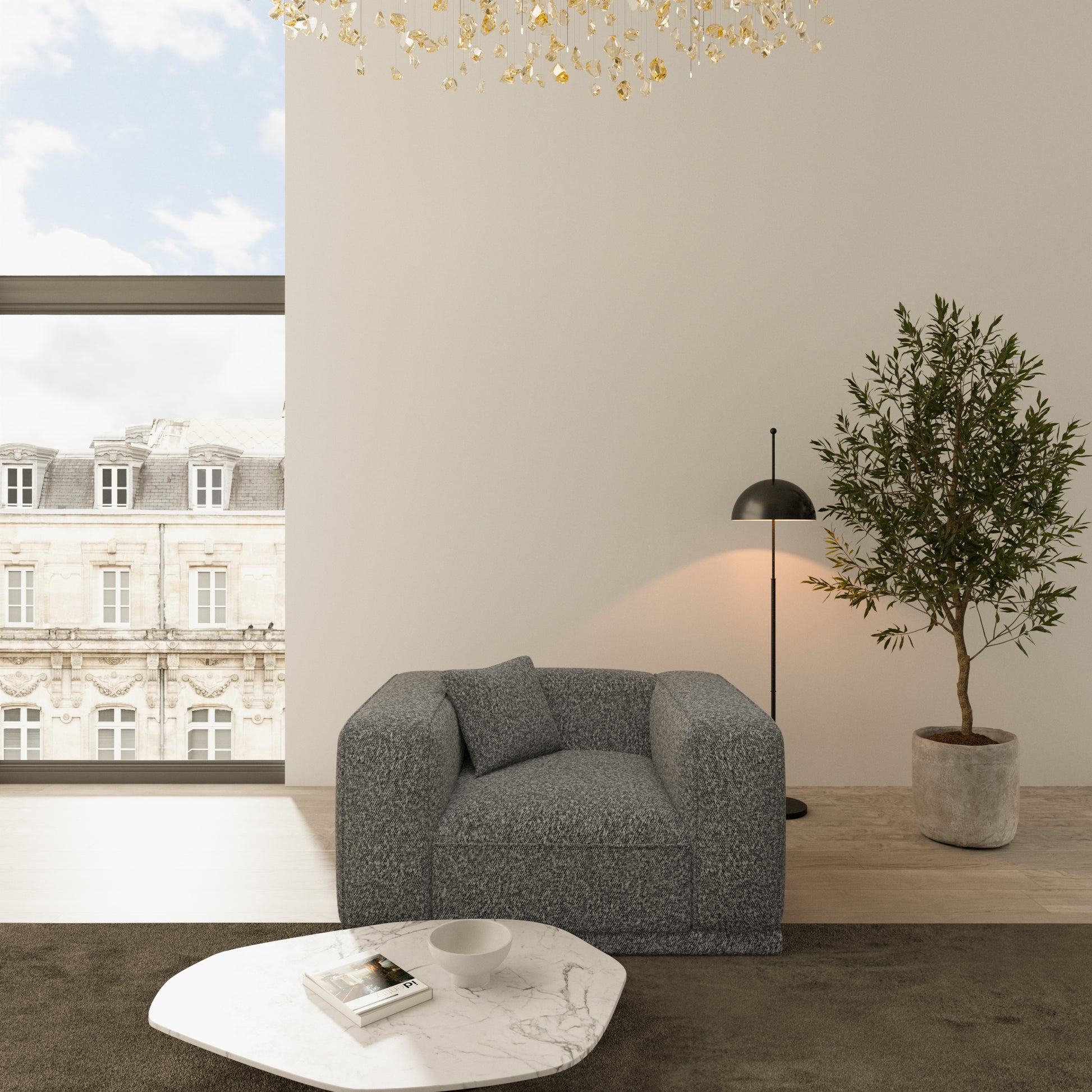 
Design Loungesessel „Bellara“ mit Bouclé-Bezug - Bouclé Graphit