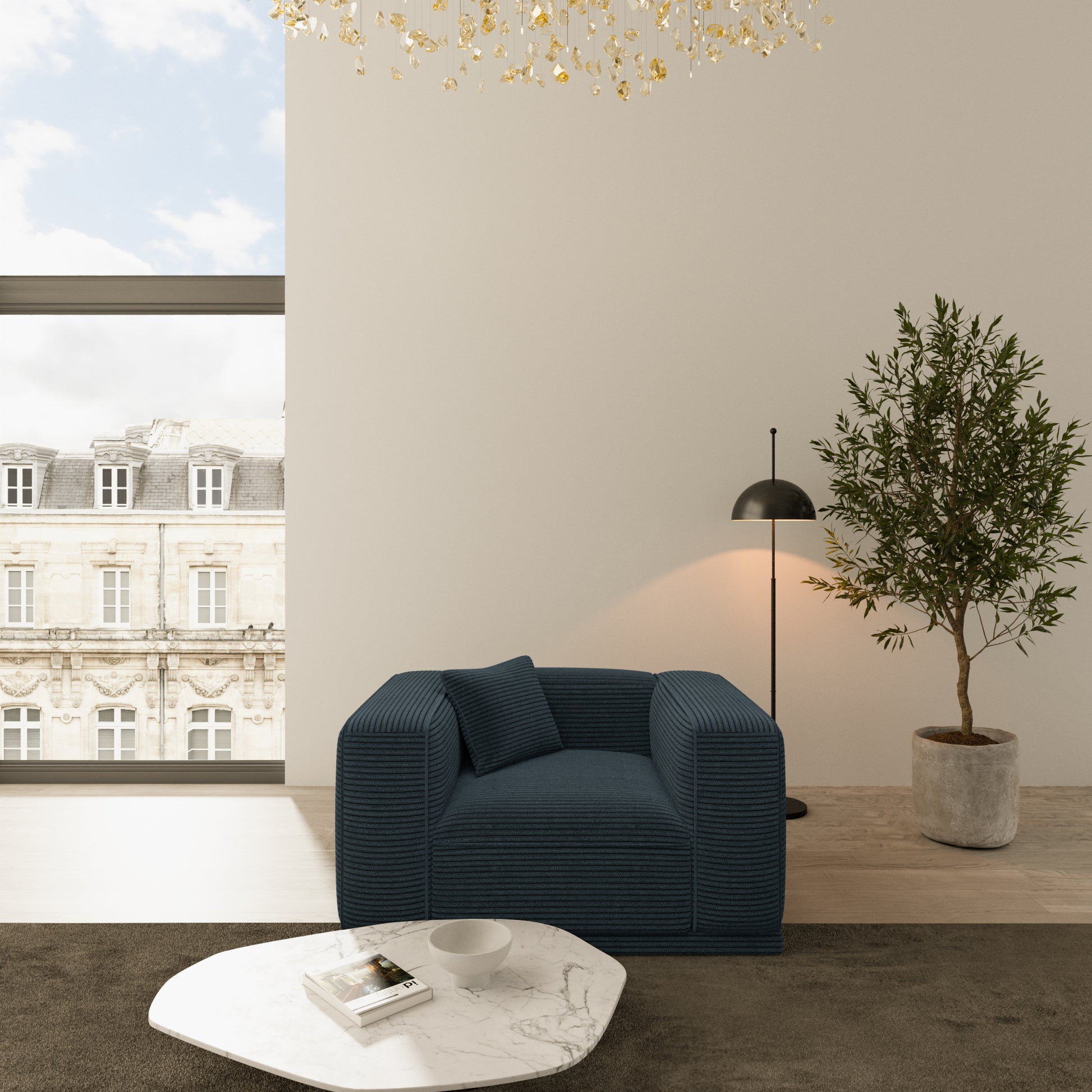 
Design Loungesessel „Bellara“, Cordsamt - Cordsamt Dunkelblau