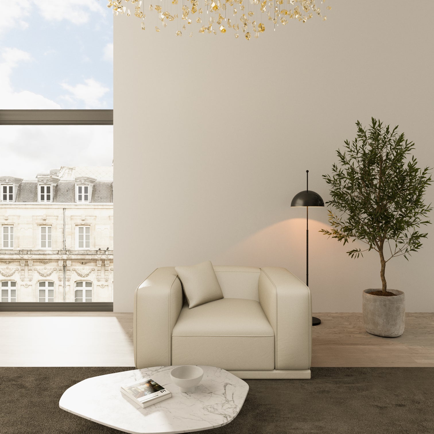 
Echtleder Design Loungesessel „Bellara“ - Echtleder Beige