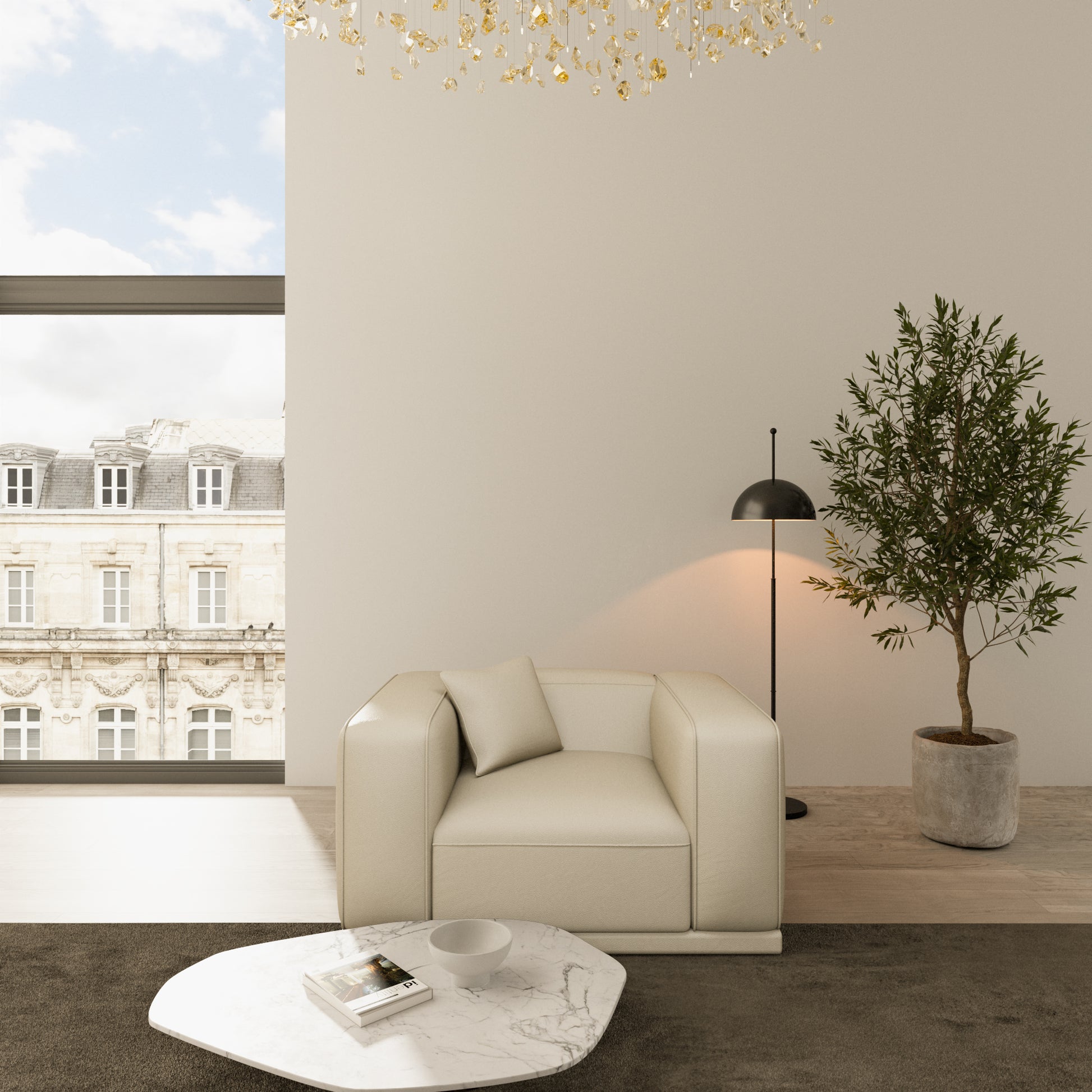 
Echtleder Design Loungesessel „Bellara“ - Echtleder Beige