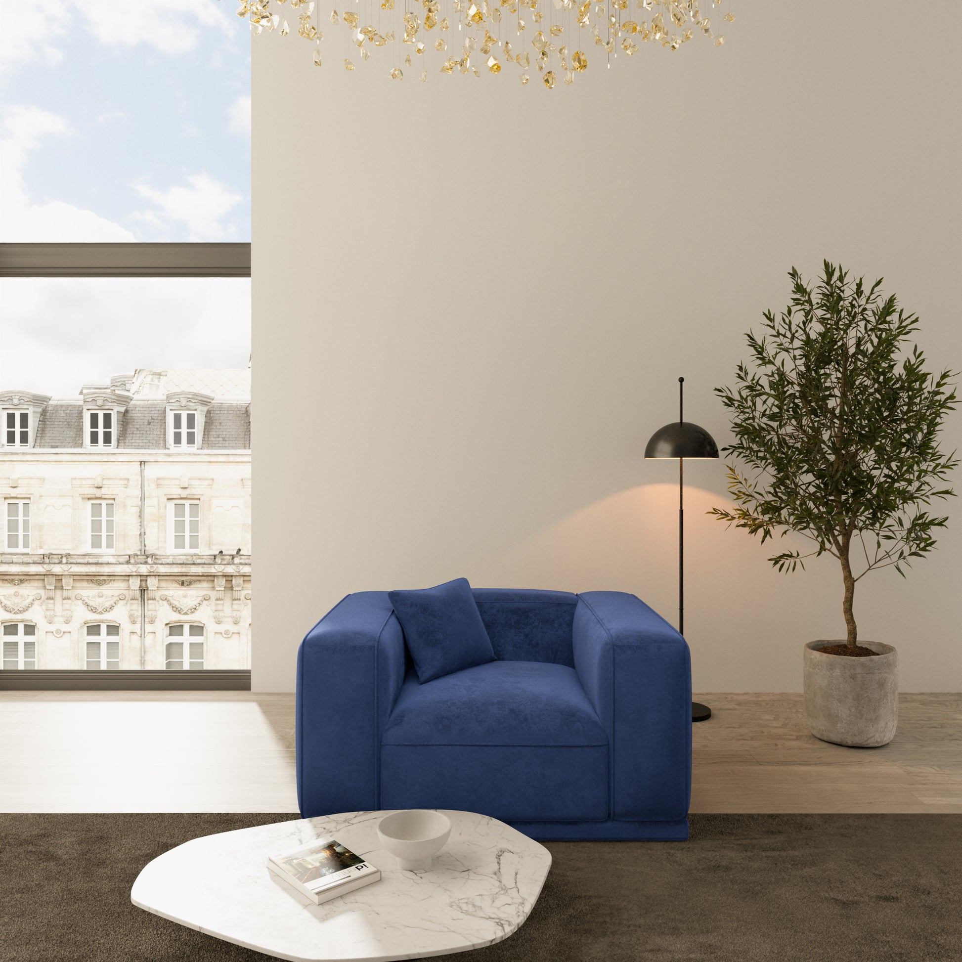 
Design Loungesessel „Bellara“ mit Samtbezug - Samtbezug Königsblau