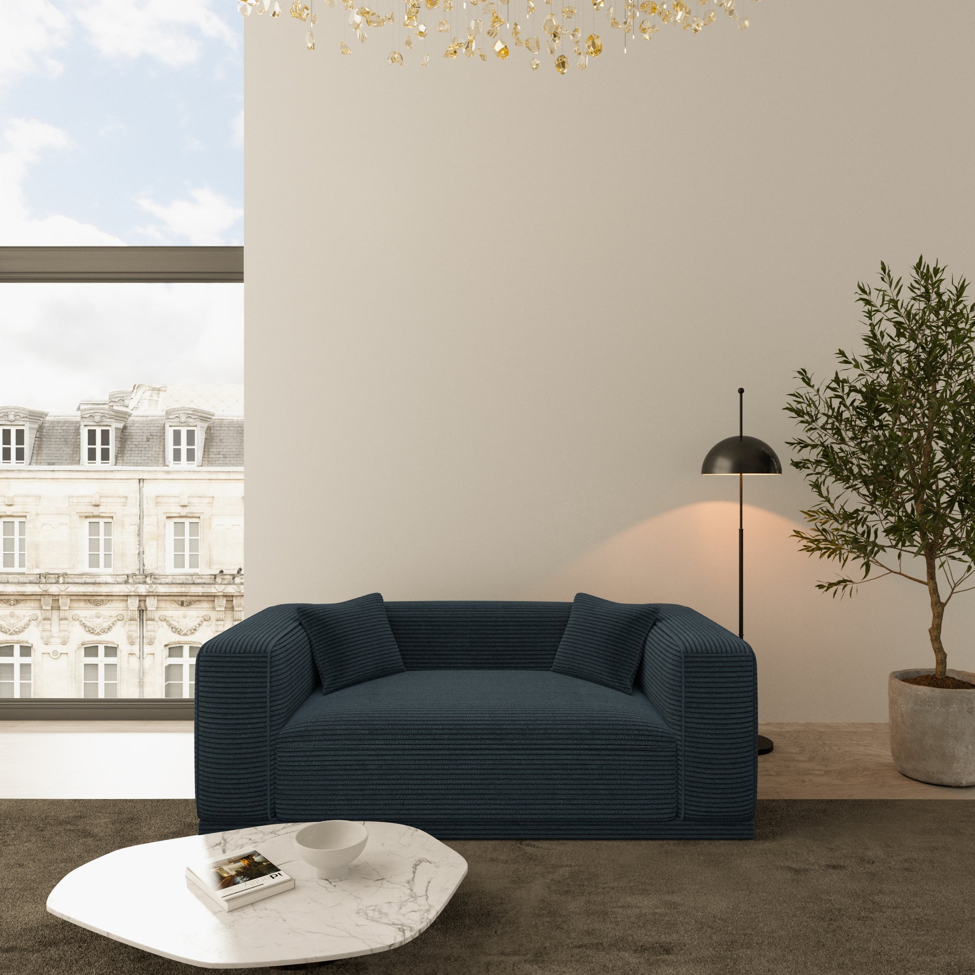 
2-Sitzer Design Sofa „Bellara“, Cordsamt - Cordsamt Dunkelblau