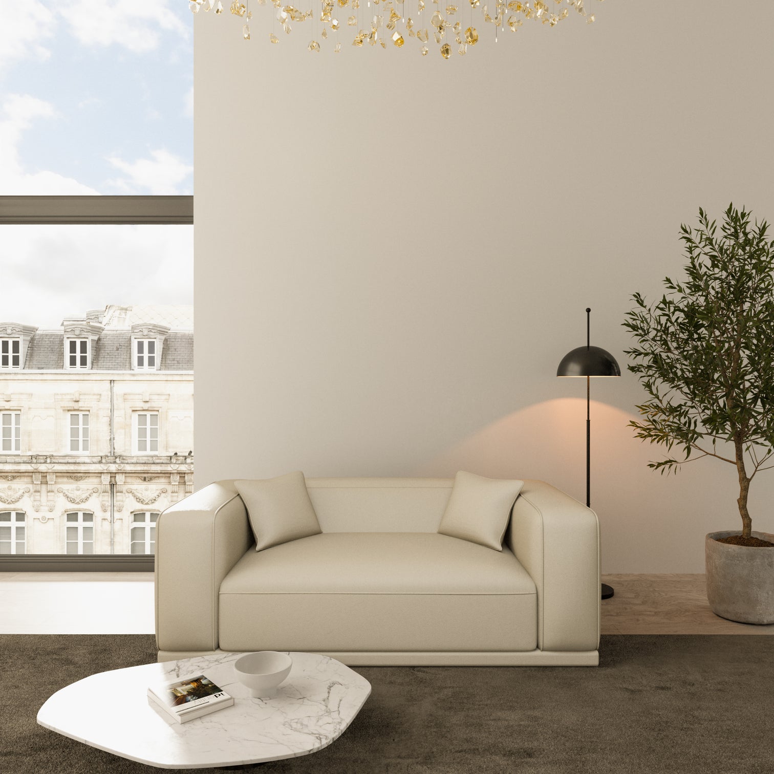 
2-Sitzer Design Echtleder Sofa „Bellara“ - Echtleder Beige