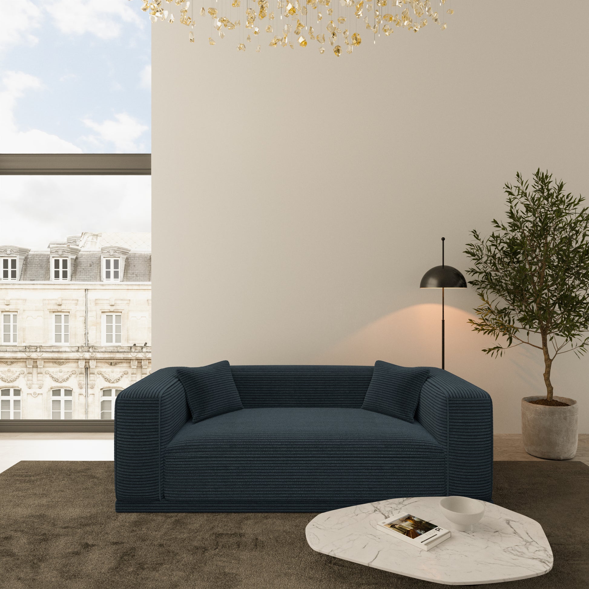 
3-Sitzer Design Sofa „Bellara“, Cordsamt - Cordsamt Dunkelblau