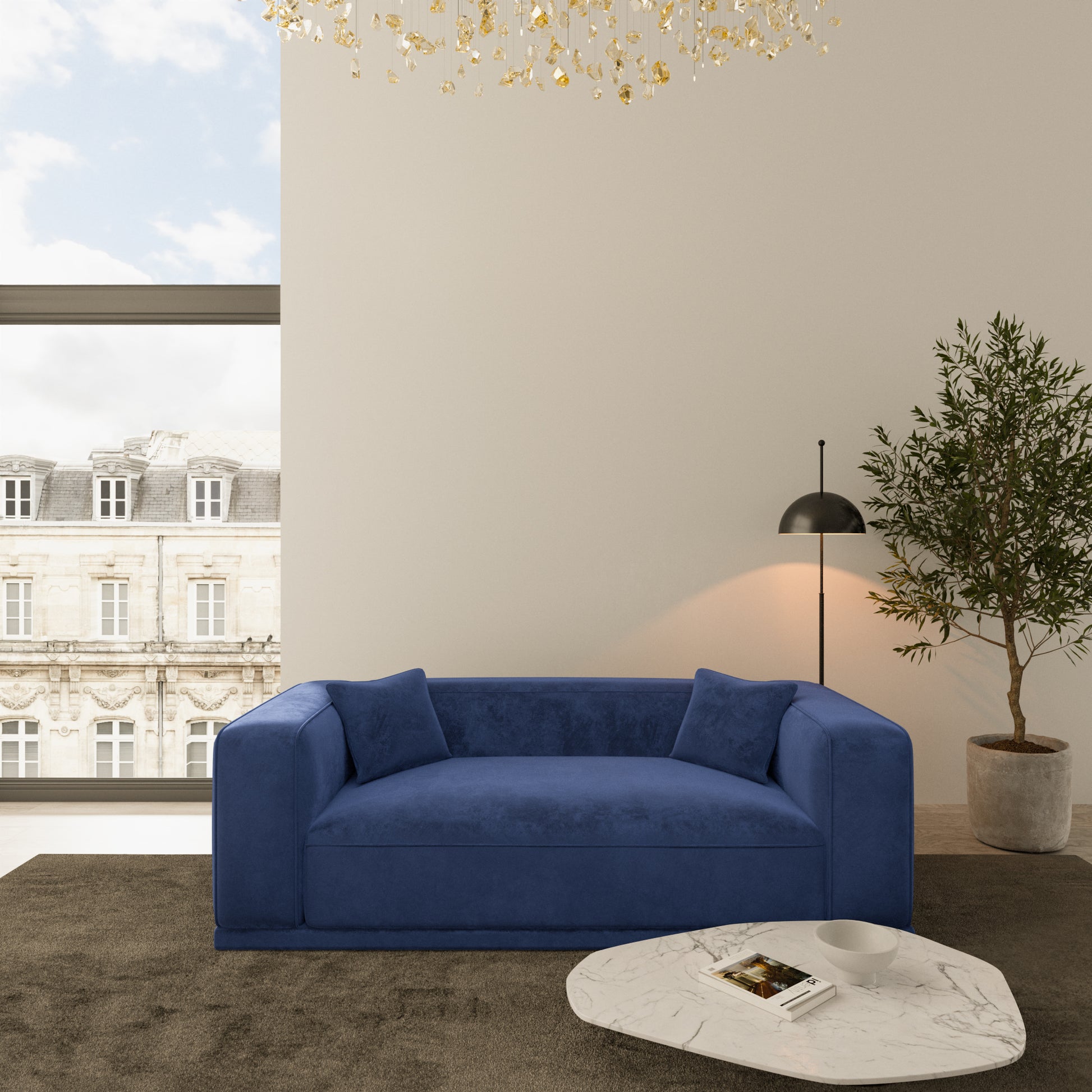 
3-Sitzer Design Sofa „Bellara“ mit Samtbezug - Samtbezug Königsblau