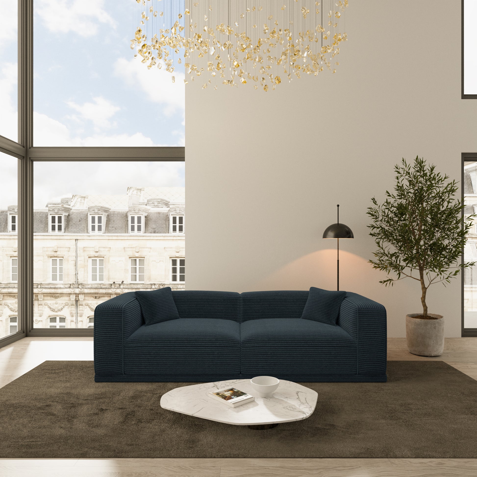 
4-Sitzer Design Sofa „Bellara“, Cordsamt - Cordsamt Dunkelblau
