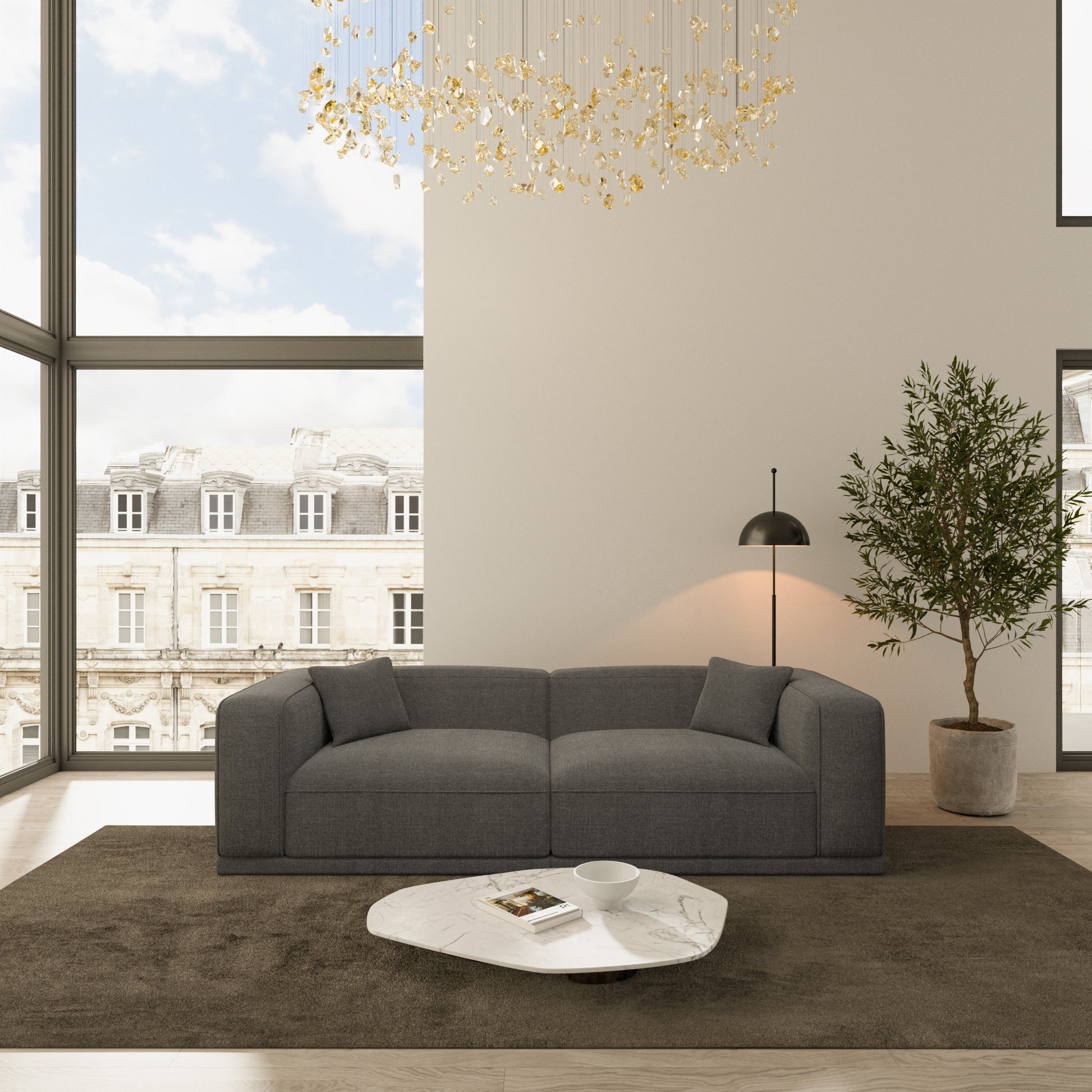 
4-Sitzer Design Sofa „Bellara“ mit Strukturstoff-Bezug - Strukturstoff Anthrazit