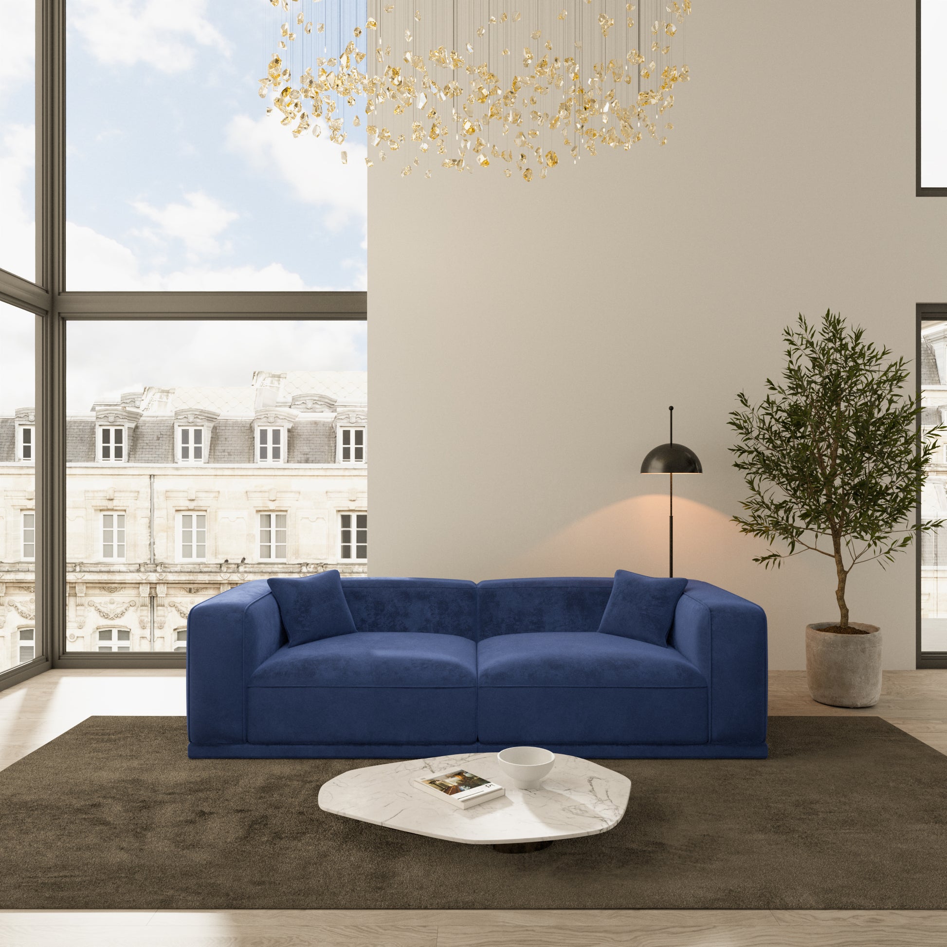 
4-Sitzer Design Sofa „Bellara“ mit Samtbezug - Samtbezug Königsblau