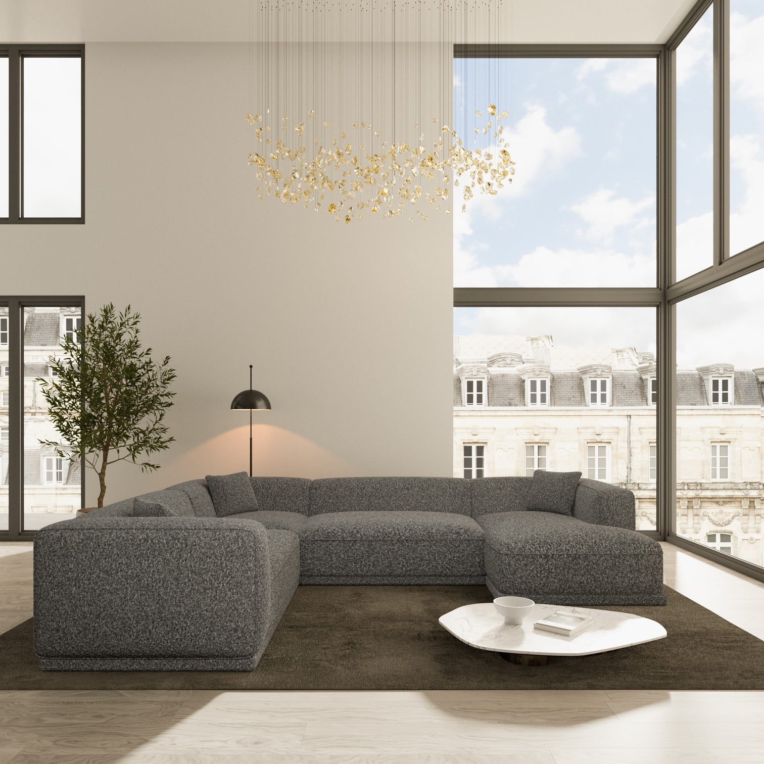 
6-Sitzer Design Panorama-Sofa „Bellara XXL“ mit Bouclé-Bezug - Bouclé Graphit / lange Seite links