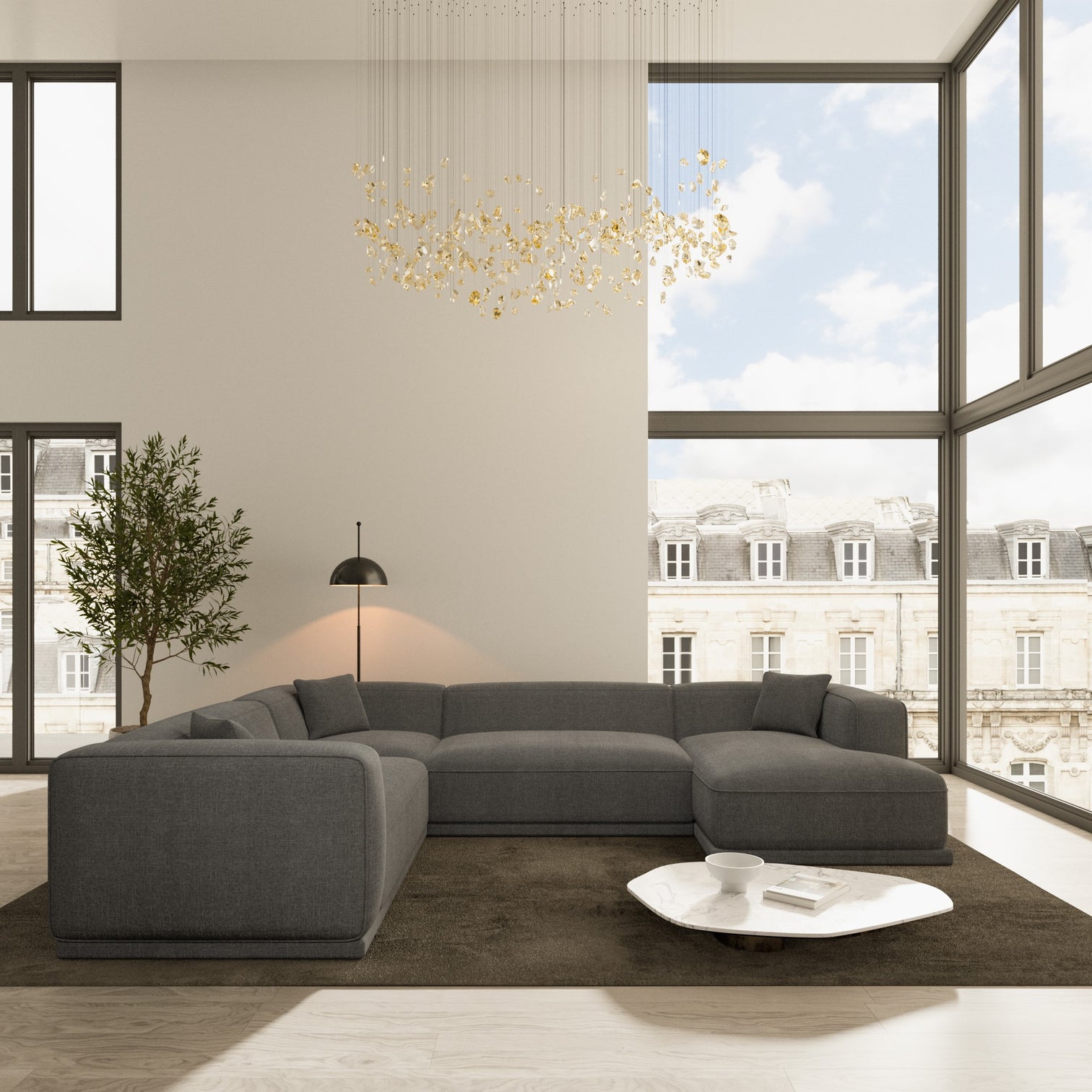 
6-Sitzer Design Panorama-Sofa „Bellara XXL“ mit Strukturstoff-Bezug - Strukturstoff Anthrazit / lange Seite links