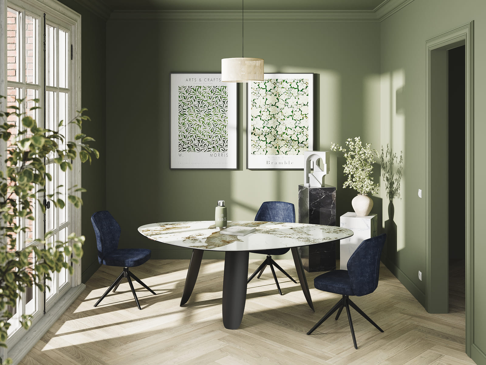 
Table à manger design « Bonifacio » en céramique, différentes tailles - Structure : Noir, Plateau : Calacatta brillant / 175 x 120 cm