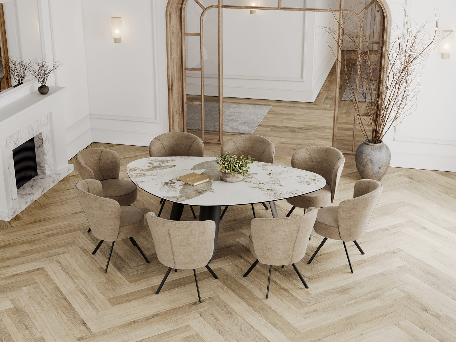 
Table à manger design « Bonifacio » en céramique, différentes tailles - Structure : Noir, Plateau : Calacatta brillant / 175 x 120 cm