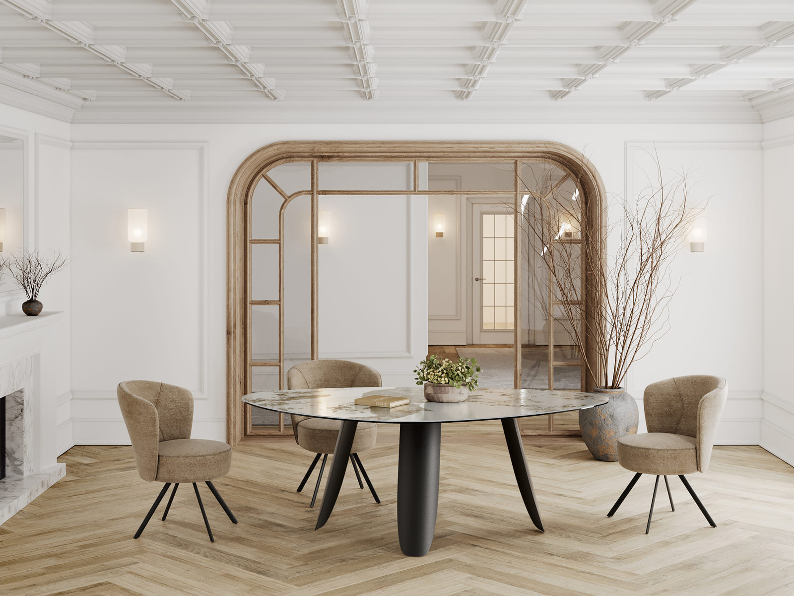 
Table à manger design « Bonifacio » en céramique, différentes tailles - Structure : Noir, Plateau : Calacatta brillant / 175 x 120 cm
