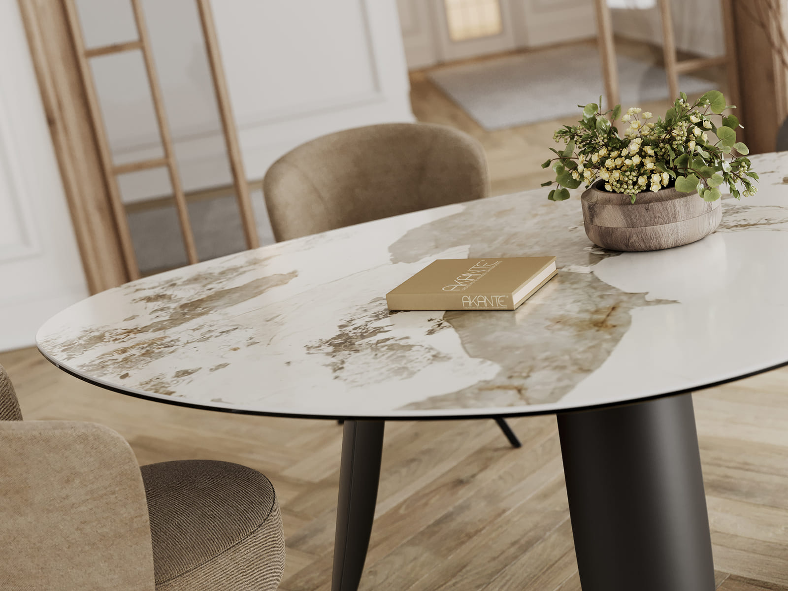 
Table à manger design « Bonifacio » en céramique, différentes tailles - Structure : Noir, Plateau : Calacatta brillant / 175 x 120 cm