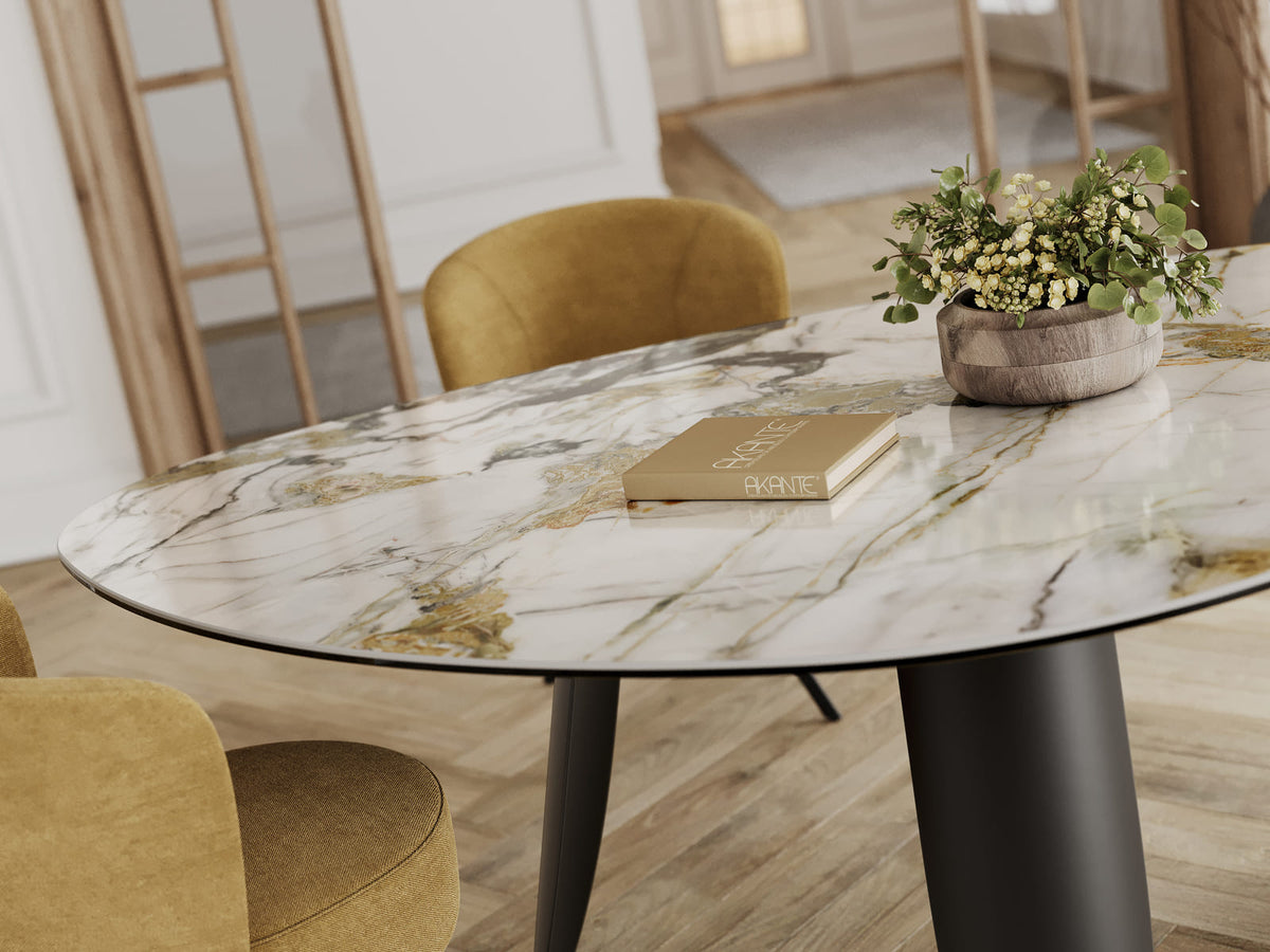 
Designer dining table "Bonifacio" made of ceramic, various sizes - Frame: Black, Tabletop: Doro glossy / 210 x 130 cm
