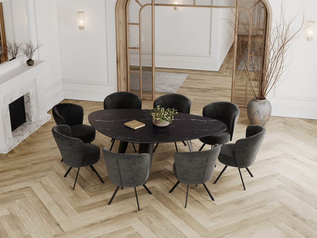 
Designer dining table "Bonifacio" made of ceramic, various sizes - Frame: Black, Tabletop: Marquina matte / 210 x 130 cm