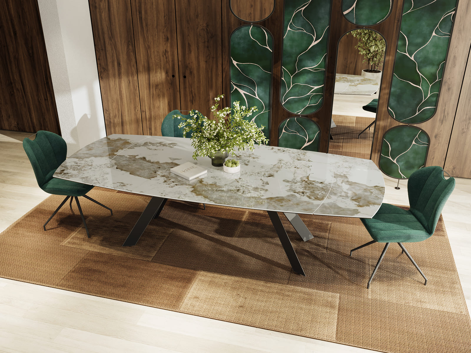 
Table à manger design extensible « Missouri » en céramique, 190-270 x 120 cm - Calcatta brillant