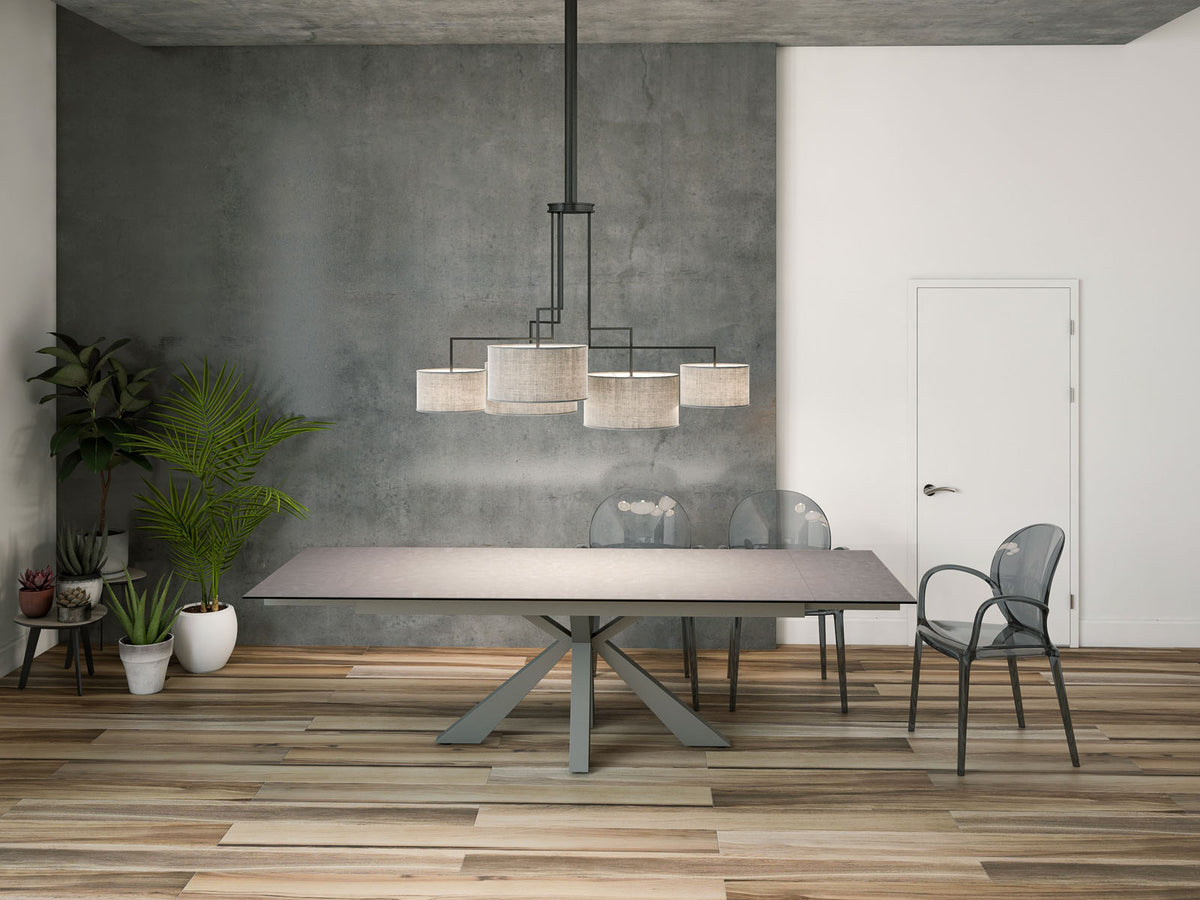 
Ausziehbarer Designer Esstisch „Ottawa“ aus Keramik, in verschiedenen Grössen - Gestell: Taupe, Tischplatte: Zemntgrau / 190-270 x 100 cm