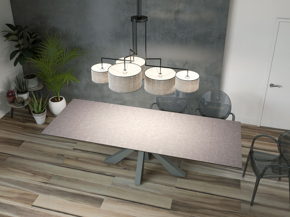 
Ausziehbarer Designer Esstisch „Ottawa“ aus Keramik, in verschiedenen Grössen - Gestell: Taupe, Tischplatte: Zemntgrau / 190-270 x 100 cm