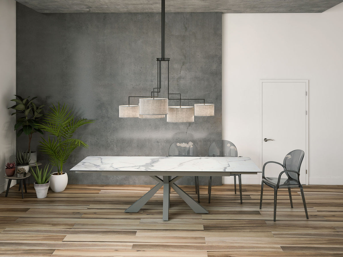 
Ausziehbarer Designer Esstisch „Ottawa“ aus Keramik, in verschiedenen Grössen - Gestell: Taupe, Tischplatte: Marmoroptik Weiss / 190-270 x 100 cm