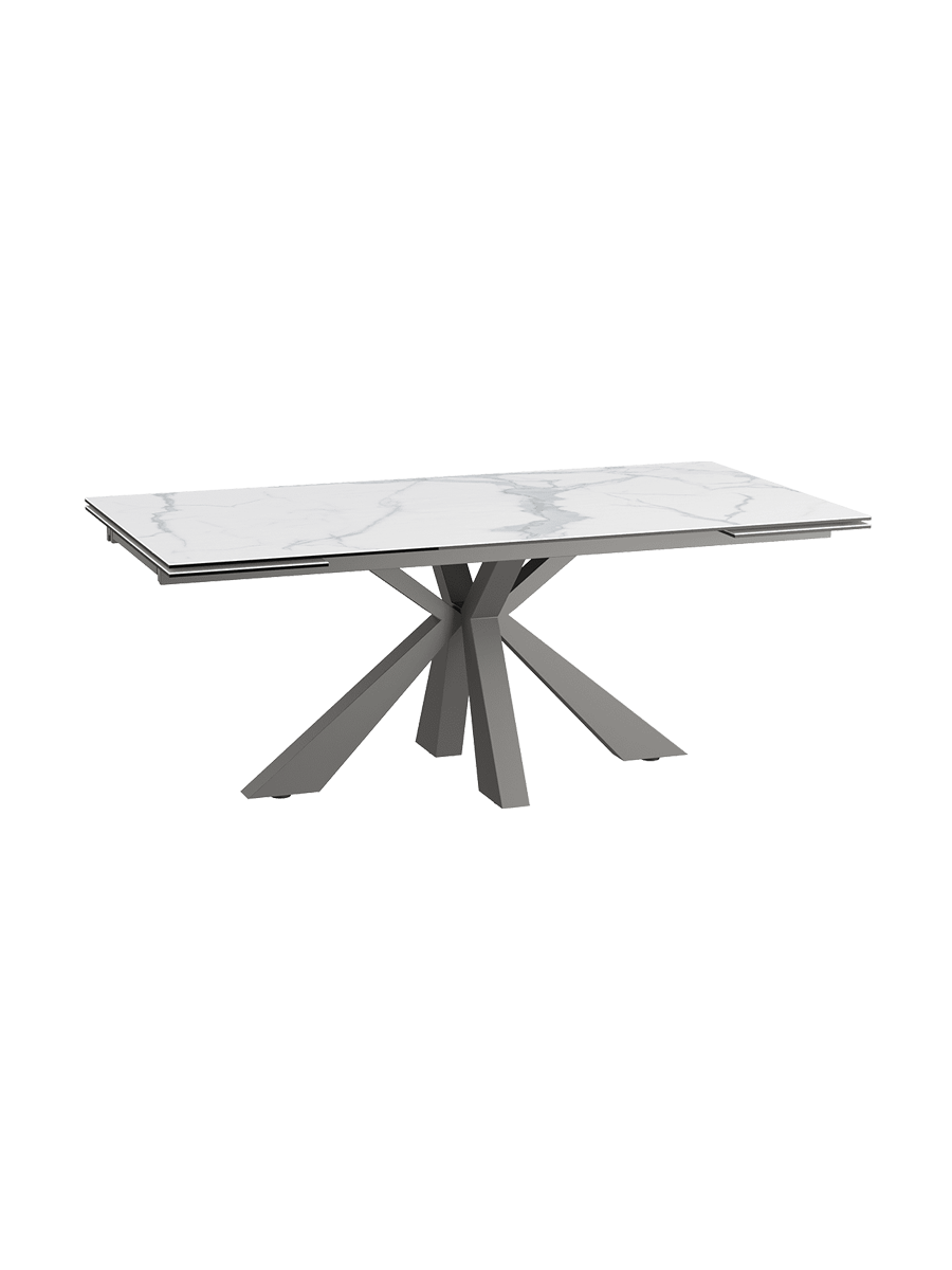 
Ausziehbarer Designer Esstisch „Ottawa“ aus Keramik, in verschiedenen Grössen - Gestell: Taupe, Tischplatte: Marmoroptik Weiss / 190-270 x 100 cm