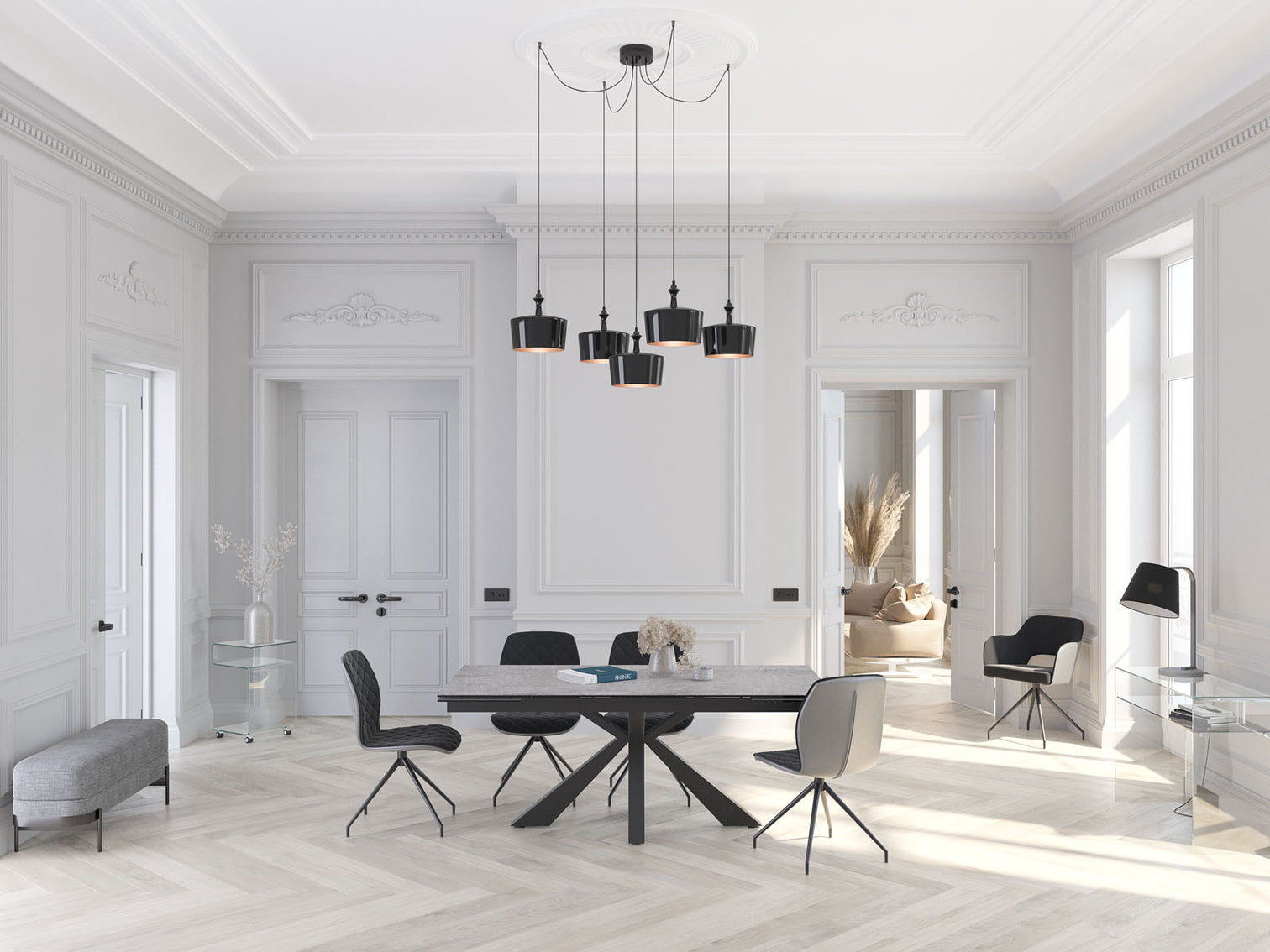 
Extendable Designer Dining Table "Ottawa" in Ceramic, Available in Various Sizes - Silver / 190-270 x 100 cm