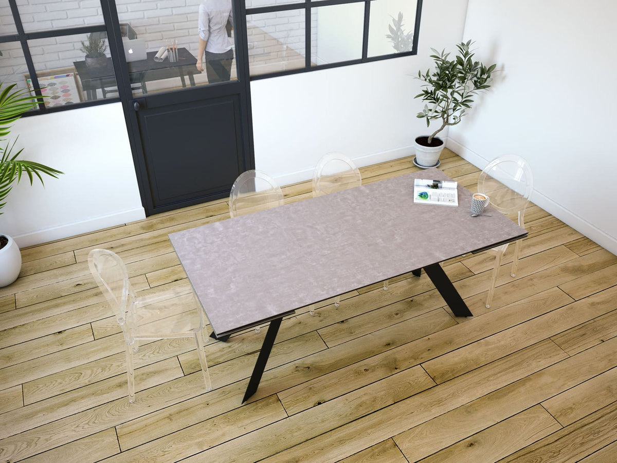 
Ausziehbarer Designer Esstisch „Ontario“ mit Keramik-Tischplatte, verschiedene Grössen - Zementgrau / 190-270 x 100 cm