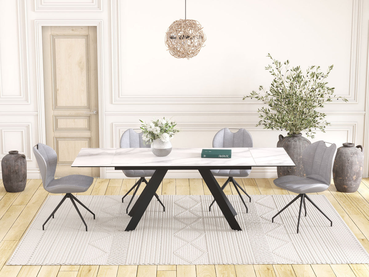 
Ausziehbarer Designer Esstisch „Ontario“ mit Keramik-Tischplatte, verschiedene Grössen - Marmoroptik Weiss / 150-230 x 100 cm