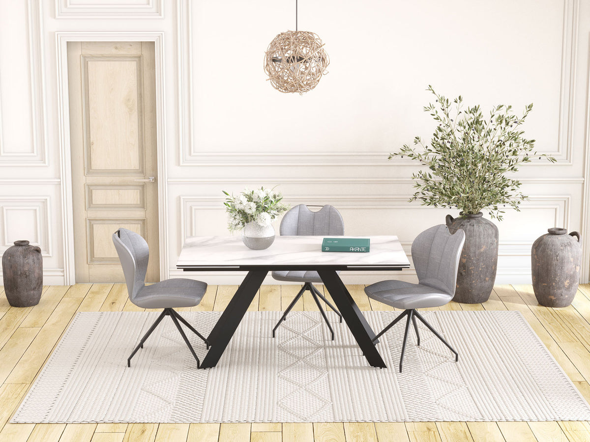 
Ausziehbarer Designer Esstisch „Ontario“ mit Keramik-Tischplatte, verschiedene Grössen - Marmoroptik Weiss / 150-230 x 100 cm