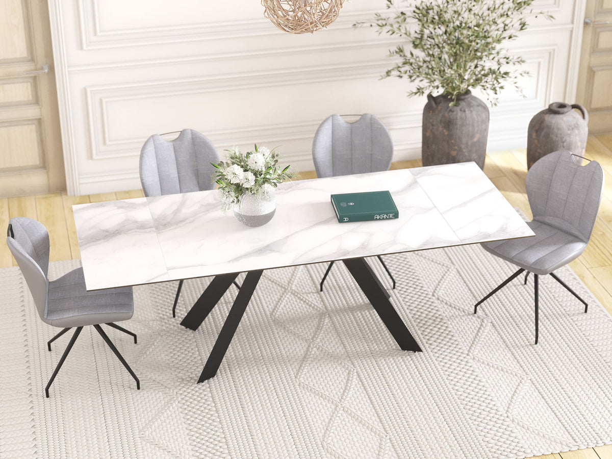 
Ausziehbarer Designer Esstisch „Ontario“ mit Keramik-Tischplatte, verschiedene Grössen - Marmoroptik Weiss / 150-230 x 100 cm