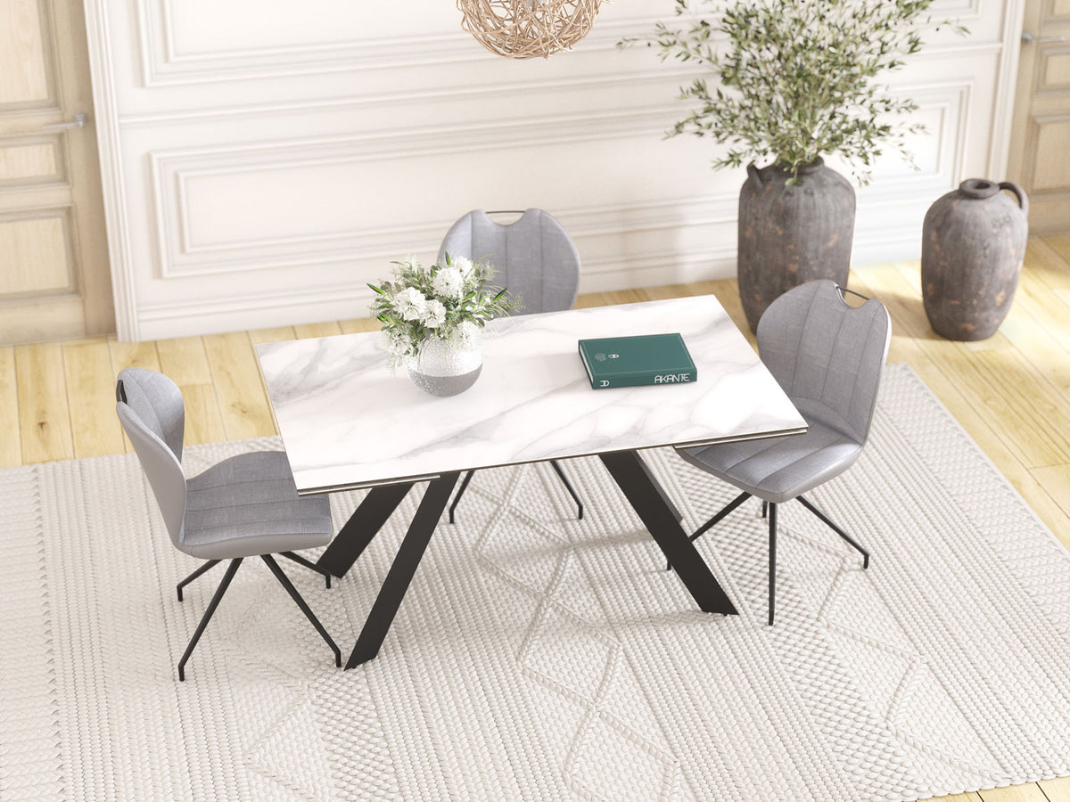 
Ausziehbarer Designer Esstisch „Ontario“ mit Keramik-Tischplatte, verschiedene Grössen - Marmoroptik Weiss / 150-230 x 100 cm