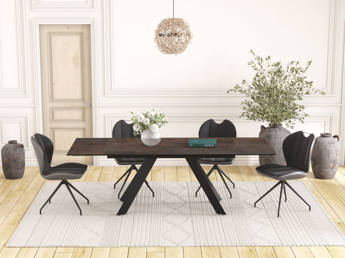 
Ausziehbarer Designer Esstisch „Ontario“ mit Keramik-Tischplatte, verschiedene Grössen - Dunkle Rostoptik / 150-230 x 100 cm