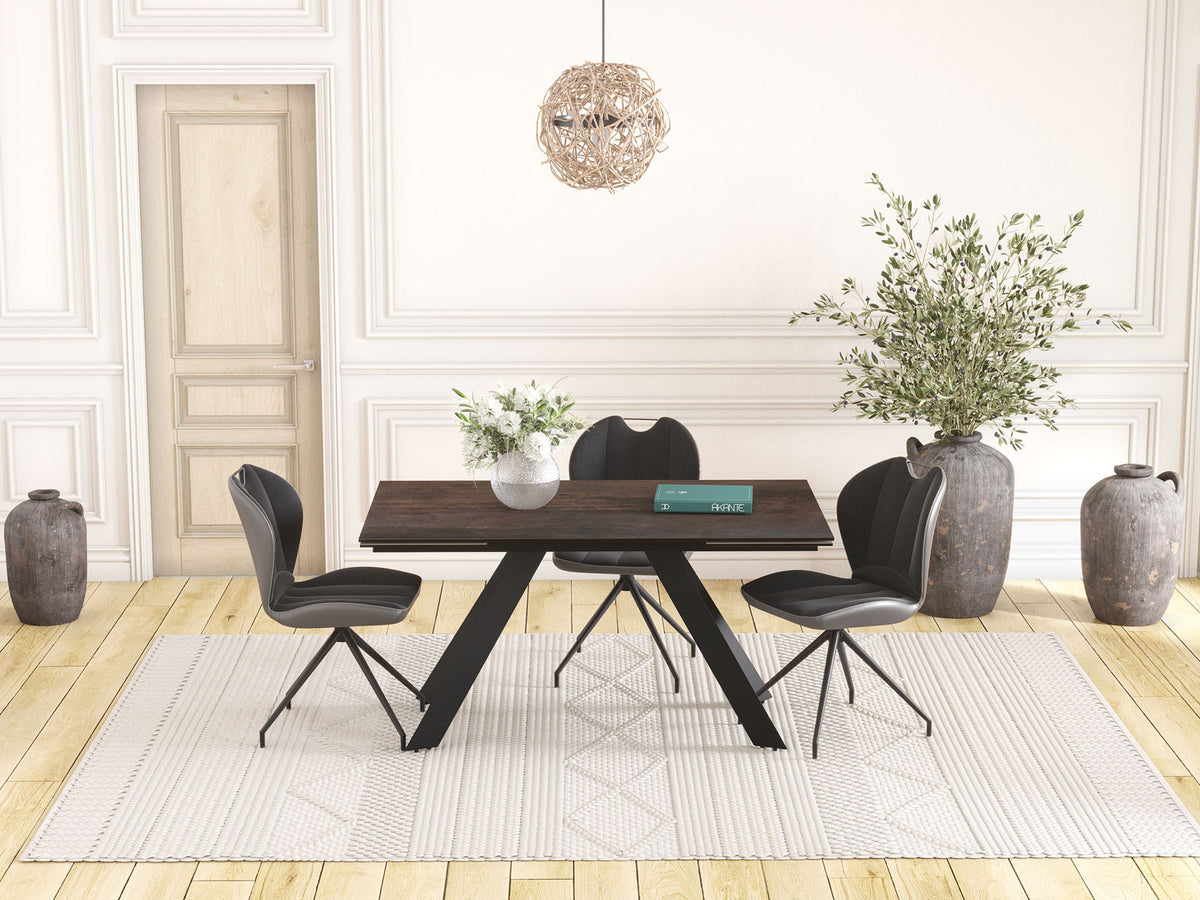 
Ausziehbarer Designer Esstisch „Ontario“ mit Keramik-Tischplatte, verschiedene Grössen - Dunkle Rostoptik / 150-230 x 100 cm