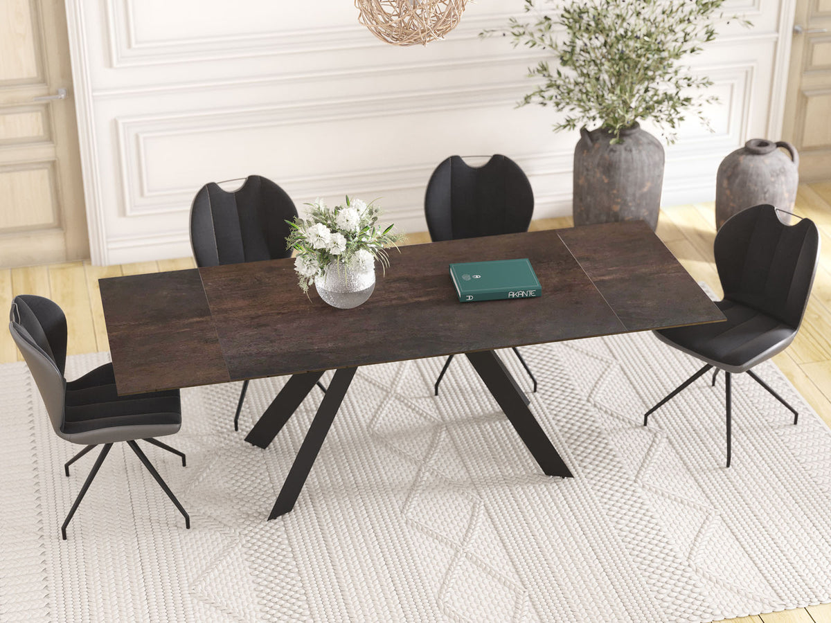 
Ausziehbarer Designer Esstisch „Ontario“ mit Keramik-Tischplatte, verschiedene Grössen - Dunkle Rostoptik / 150-230 x 100 cm