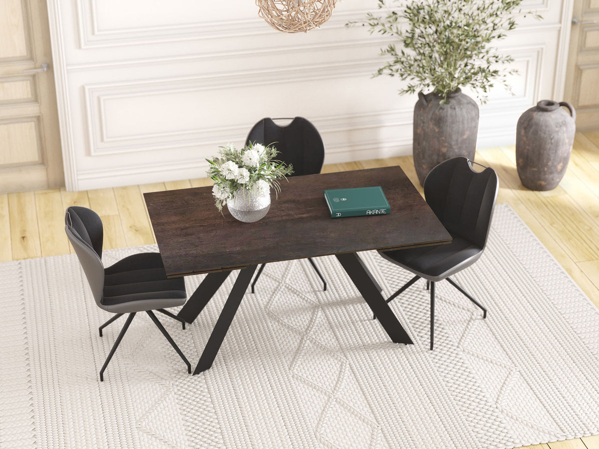 
Ausziehbarer Designer Esstisch „Ontario“ mit Keramik-Tischplatte, verschiedene Grössen - Dunkle Rostoptik / 150-230 x 100 cm