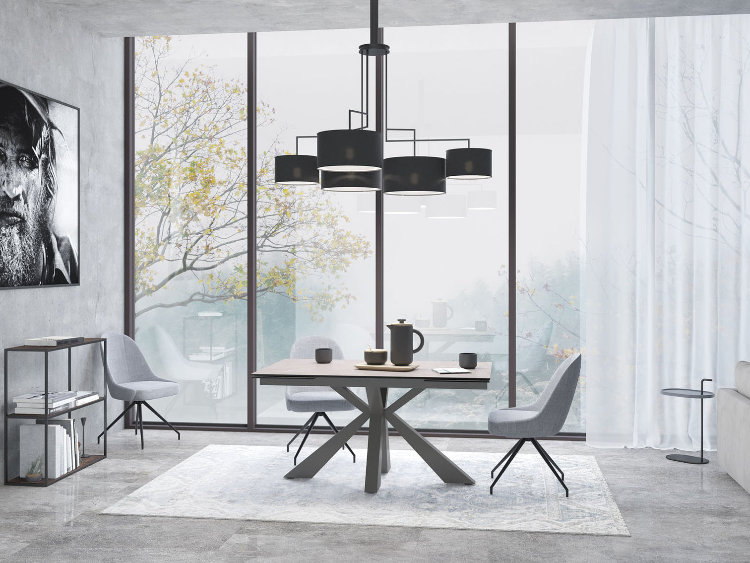 
Extendable Designer Dining Table "Ottawa" in Ceramic, Available in Various Sizes - Frame: Taupe, Tabletop: Cement Grey / 150-230 x 100 cm