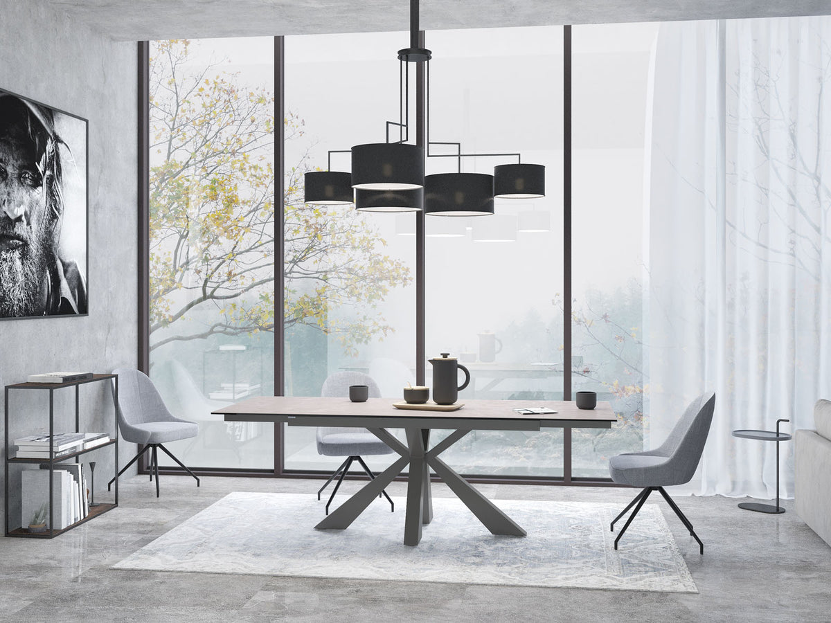 
Ausziehbarer Designer Esstisch „Ottawa“ aus Keramik, in verschiedenen Grössen - Gestell: Taupe, Tischplatte: Zemntgrau / 150-230 x 100 cm