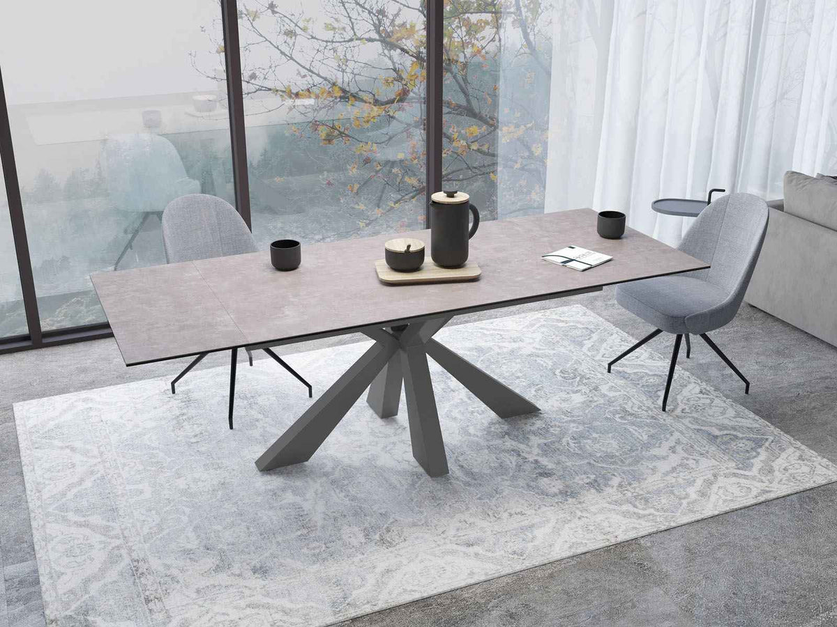 
Ausziehbarer Designer Esstisch „Ottawa“ aus Keramik, in verschiedenen Grössen - Gestell: Taupe, Tischplatte: Zemntgrau / 150-230 x 100 cm
