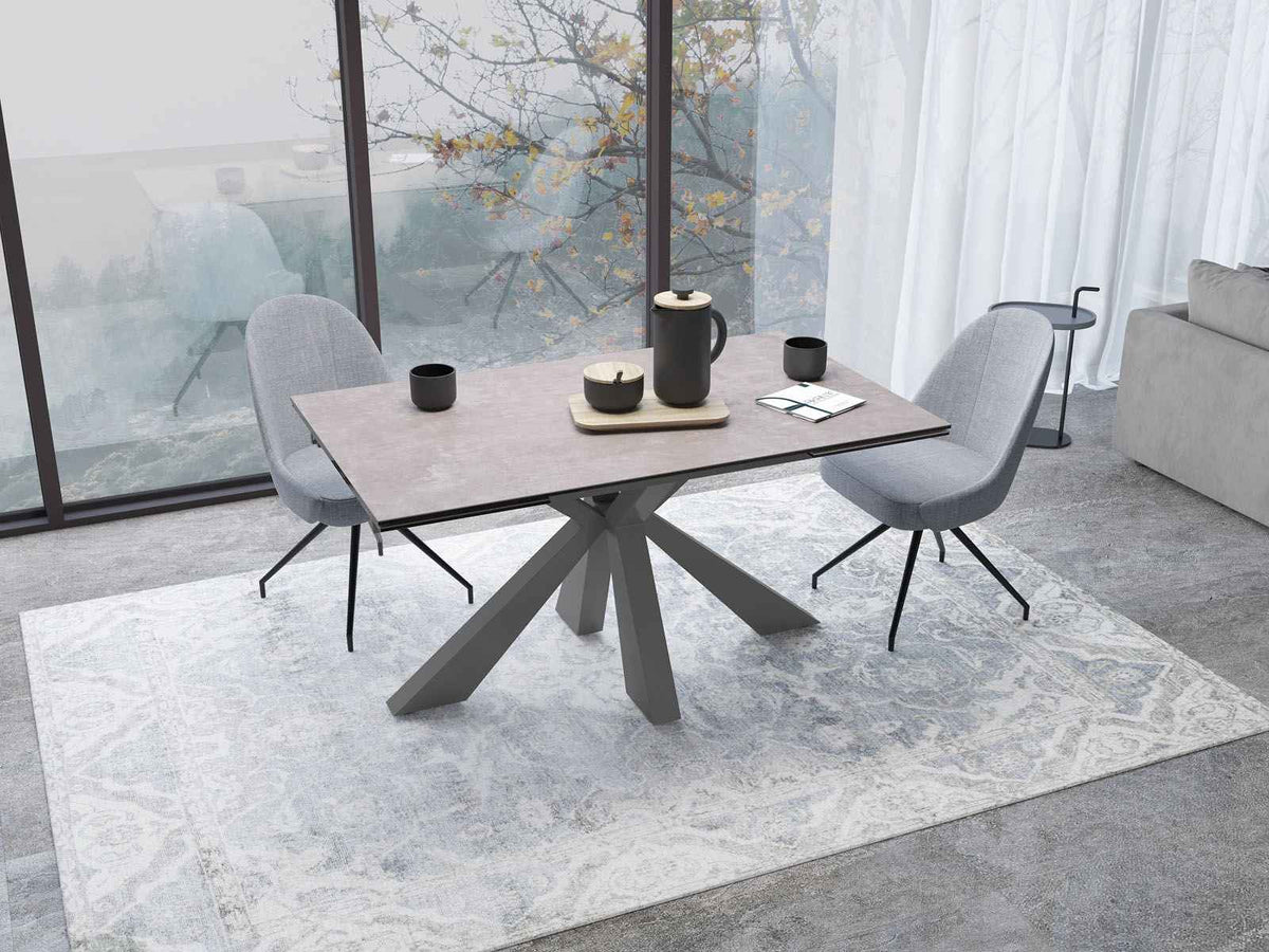 
Ausziehbarer Designer Esstisch „Ottawa“ aus Keramik, in verschiedenen Grössen - Gestell: Taupe, Tischplatte: Zemntgrau / 150-230 x 100 cm