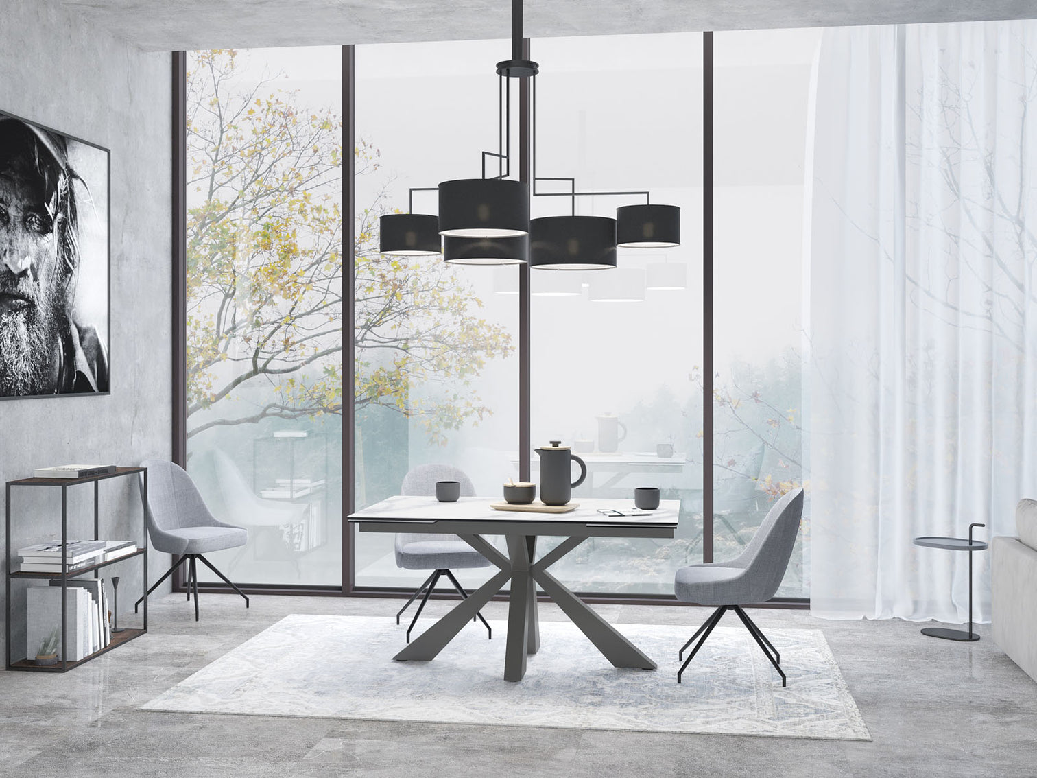 
Extendable Designer Dining Table "Ottawa" in Ceramic, Available in Various Sizes - Frame: Taupe, Tabletop: White Marble-Effect / 150-230 x 100 cm